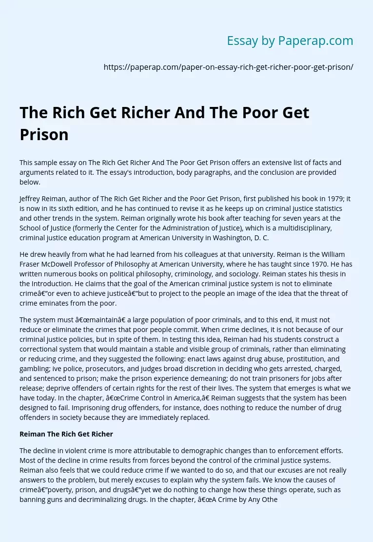 The Rich Get Richer And The Poor Get Prison