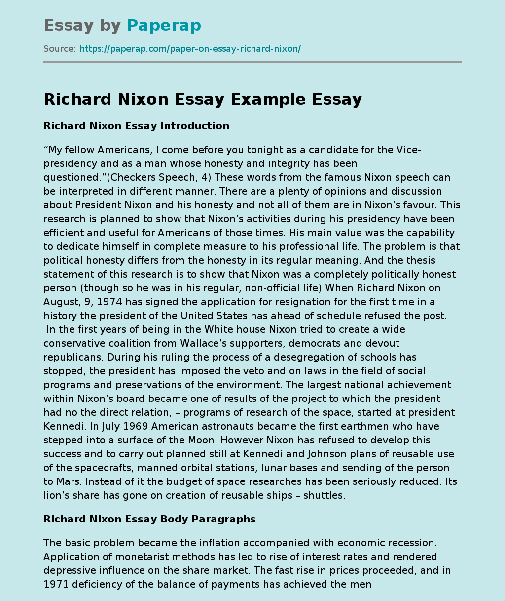 Richard Nixon Essay Example