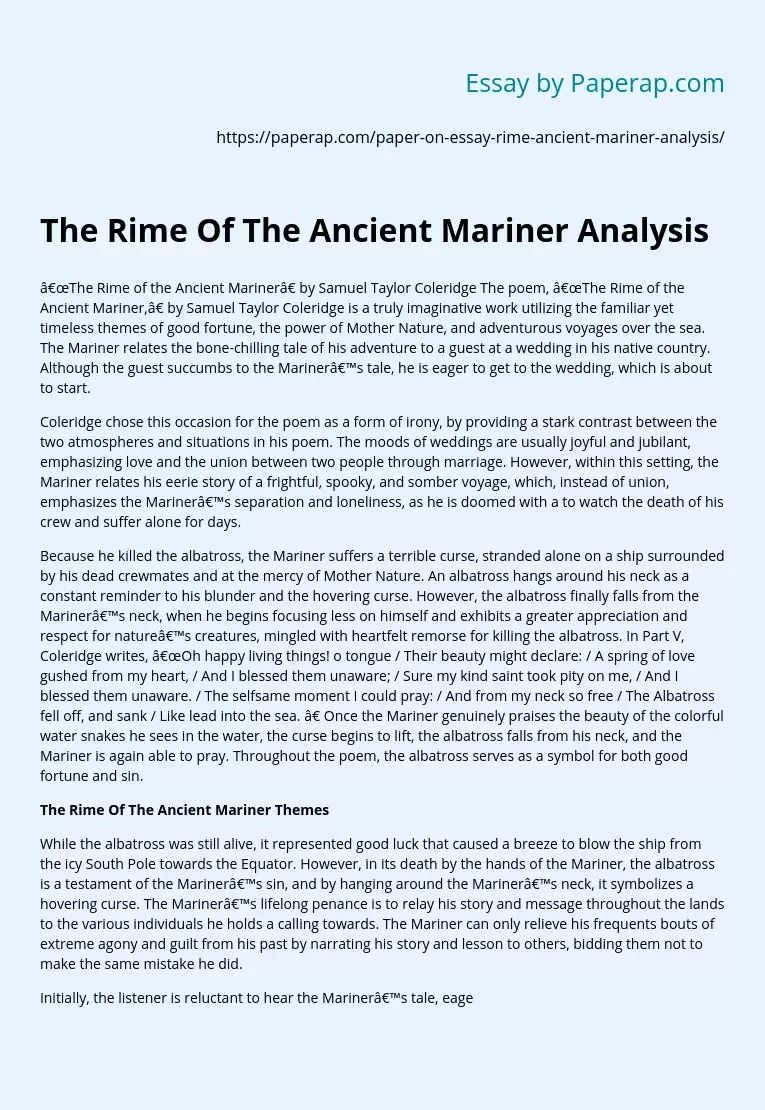 The Rime Of The Ancient Mariner Analysis
