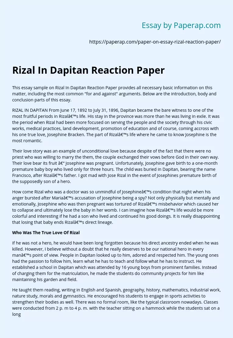 Rizal In Dapitan Reaction Paper