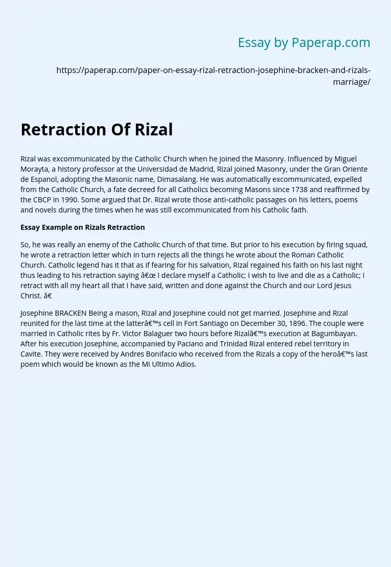 Retraction Of Dr.Rizal and Catholic Church