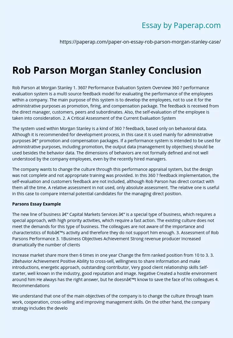 Rob Parson Morgan Stanley Conclusion
