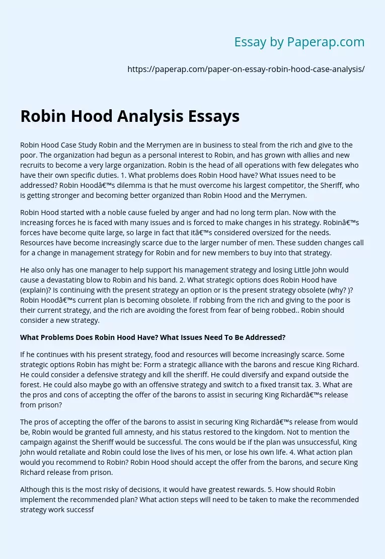 Robin Hood Analysis Essays