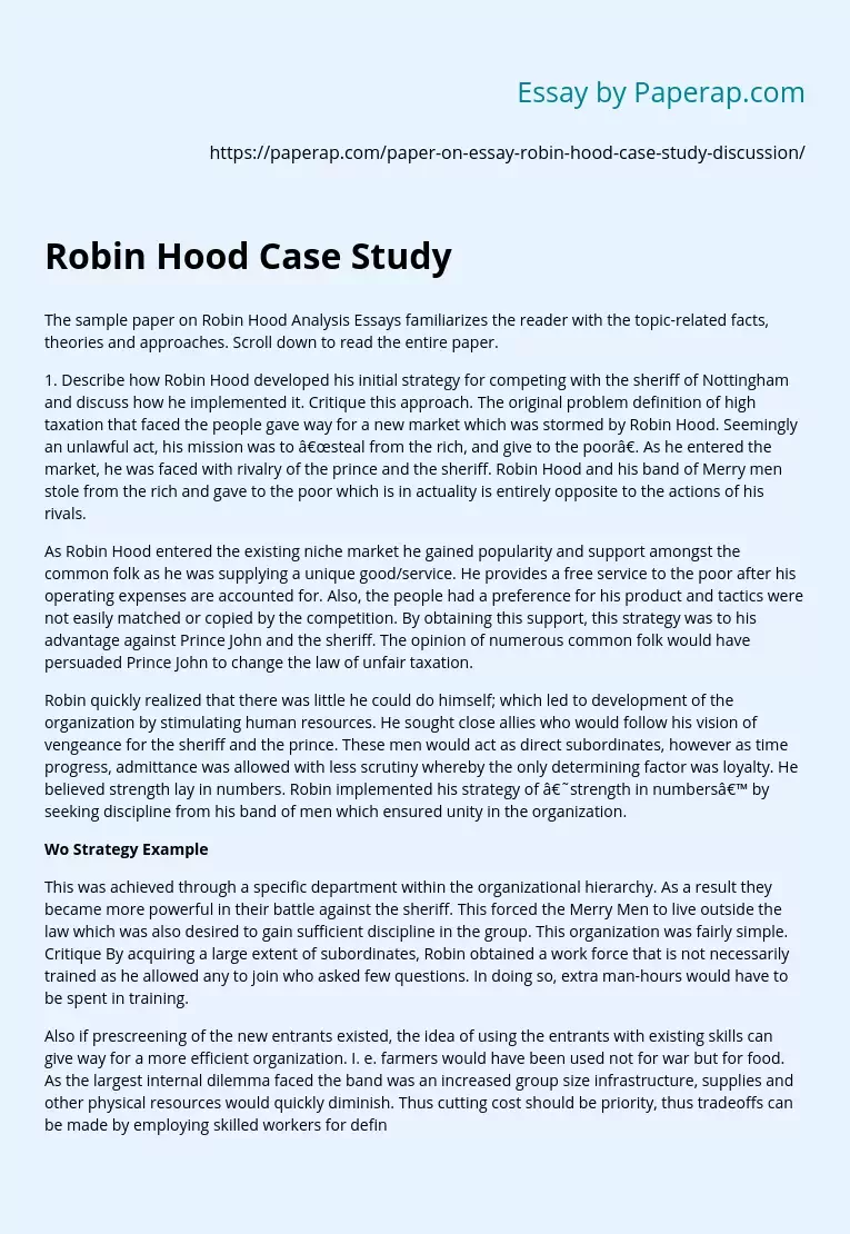 Robin Hood Case Study