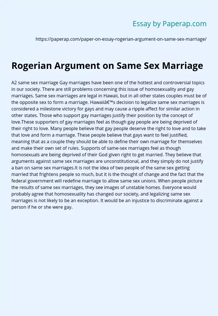 Rogerian Argument on Same Sex Marriage