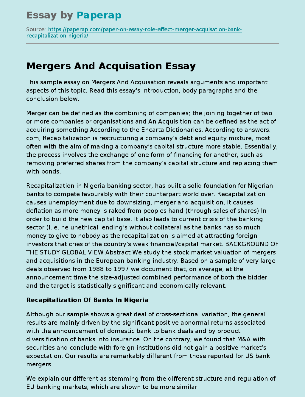 What Is Merger, Recapitalization and Acquisition