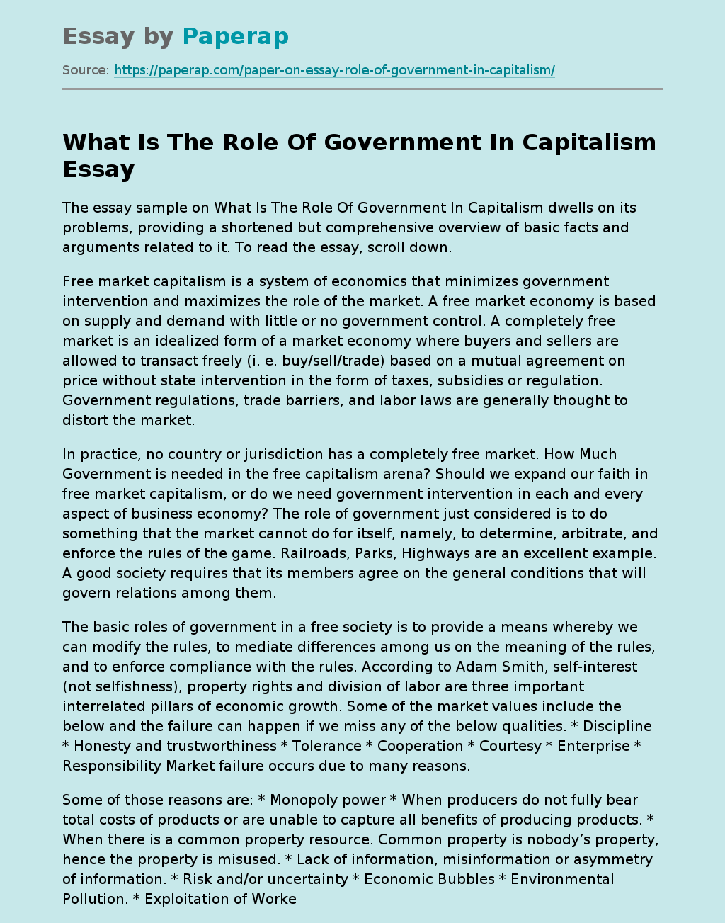 What Is The Role Of Government In Capitalism