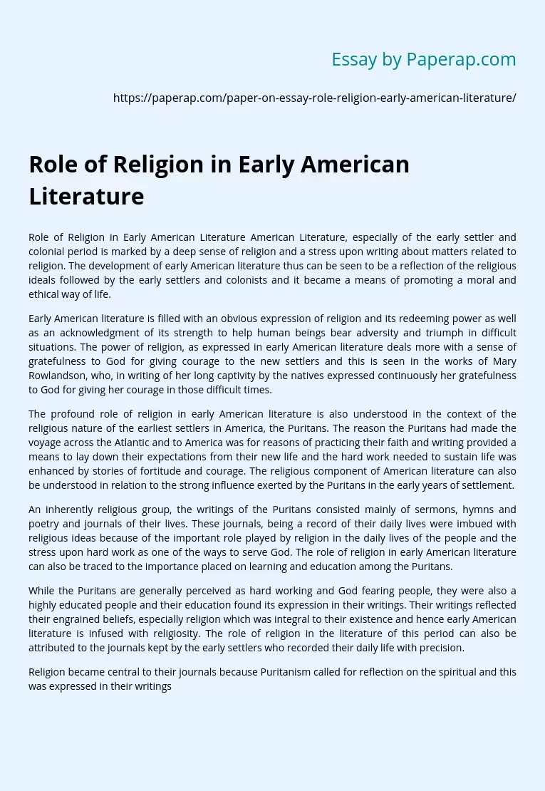 Role of Religion in Early American Literature