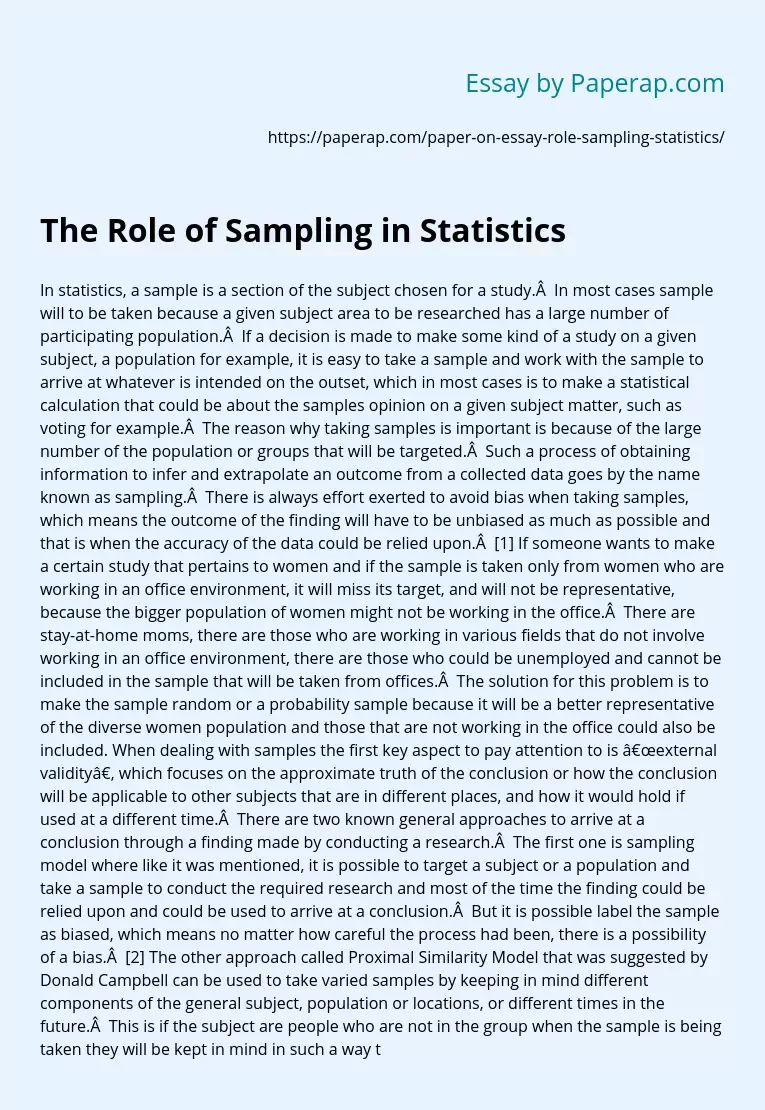 The Role and Importance of Sampling in Statistics