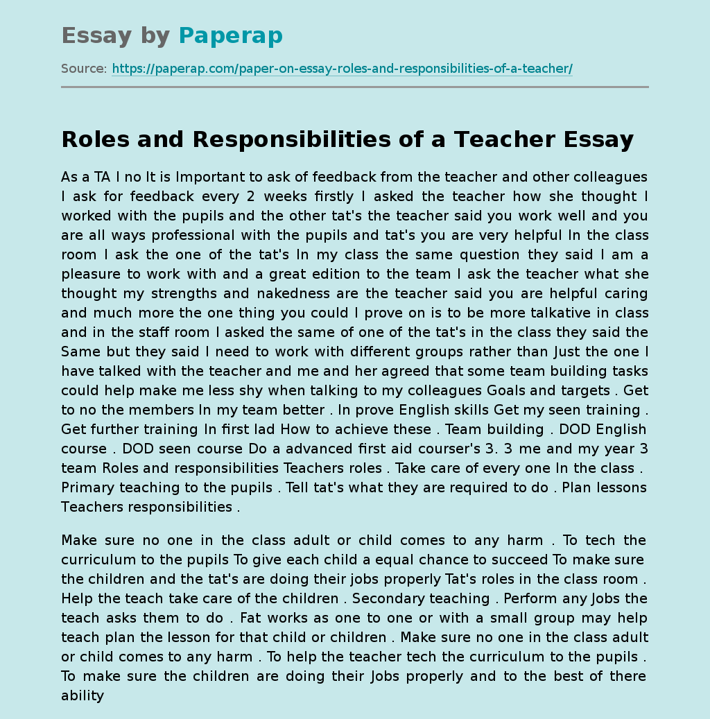 Roles and Responsibilities of a Teacher
