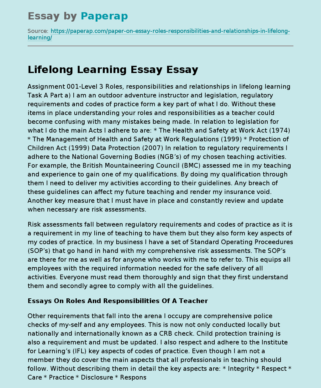 Lifelong Learning Essay