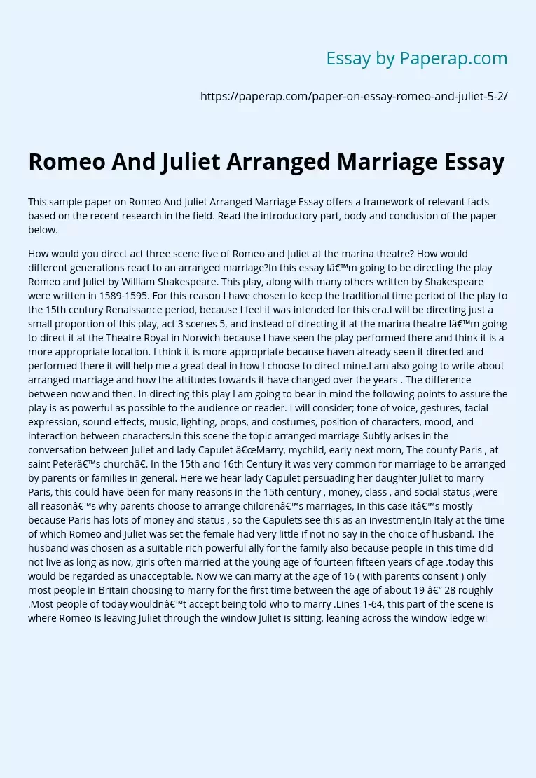 Реферат: Discuss Love And Marriage In Romeo And