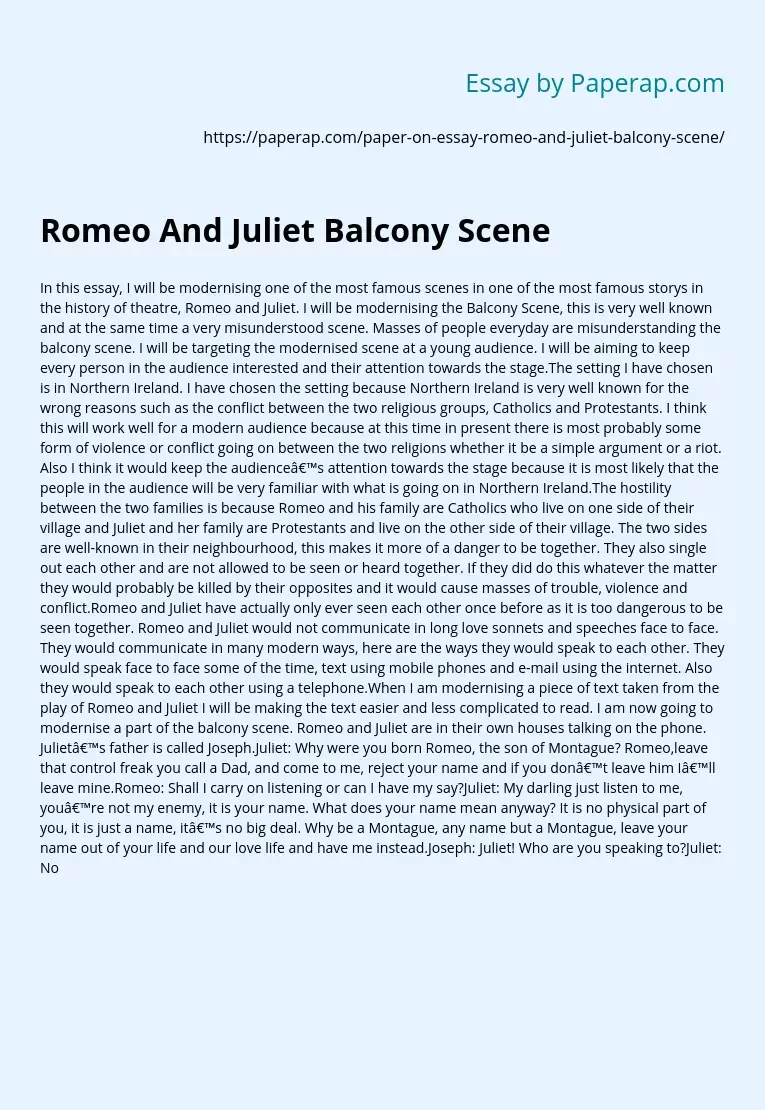 essay on romeo and juliet balcony scene