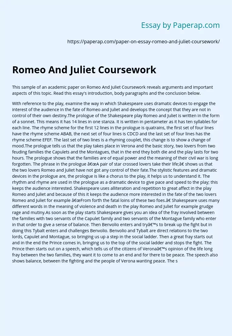 Romeo And Juliet Coursework Example