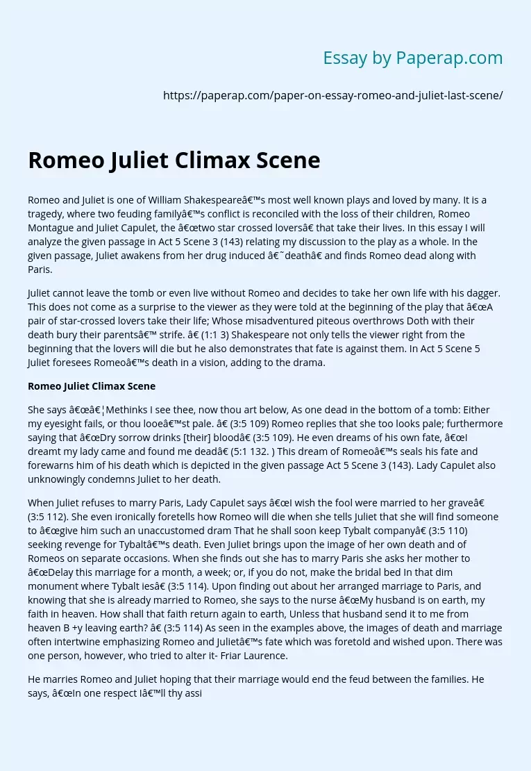 Romeo Juliet Climax Scene