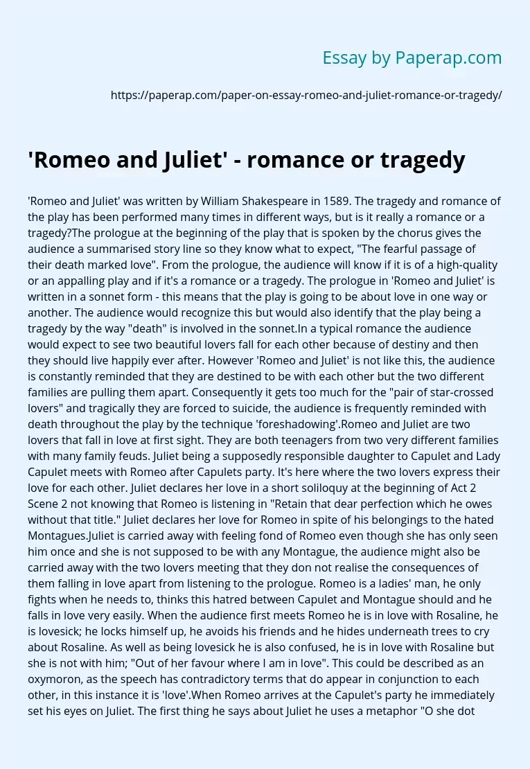 'Romeo and Juliet' - romance or tragedy