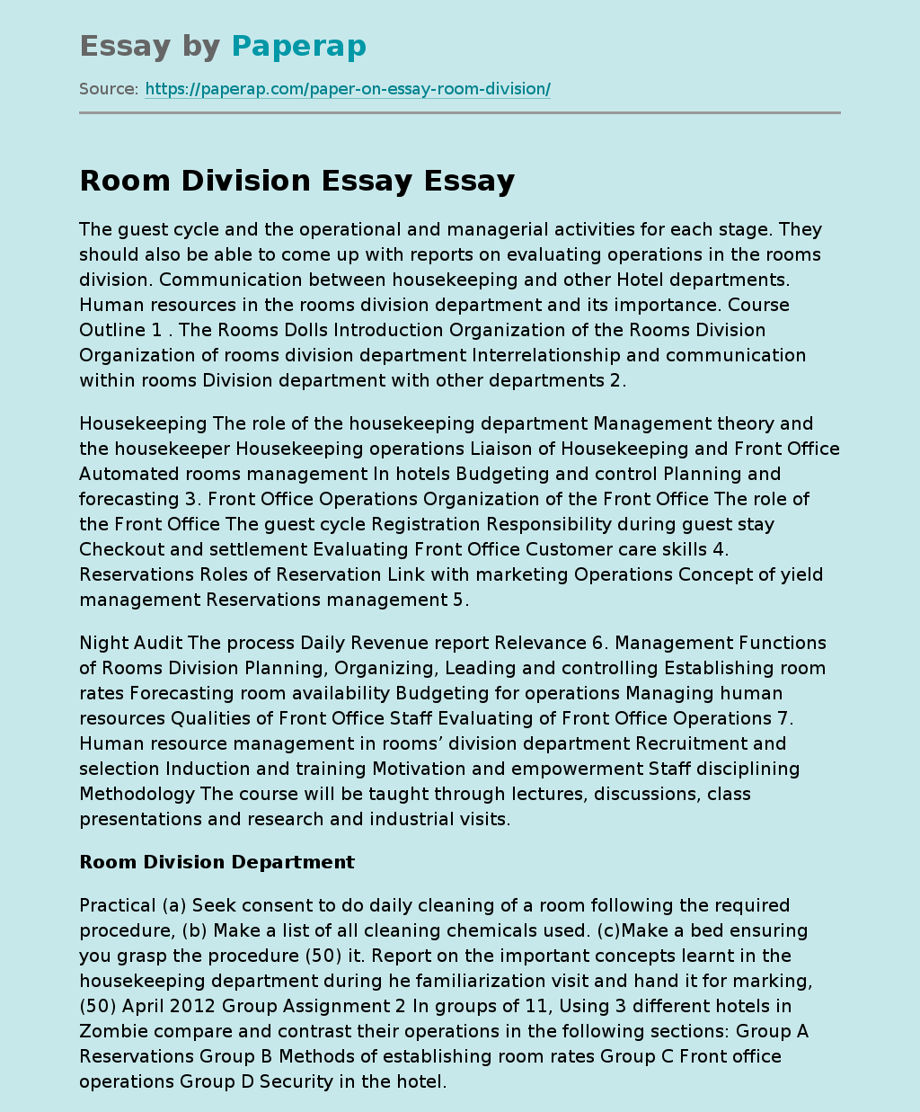 Room Division Essay