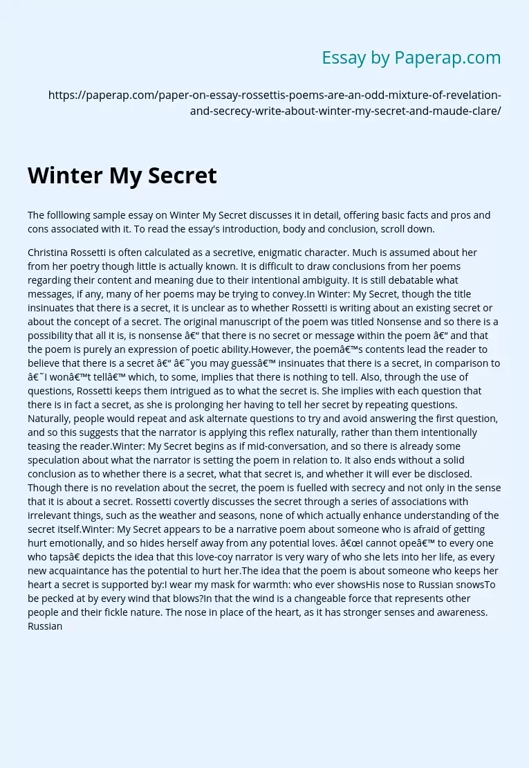 Winter My Secret