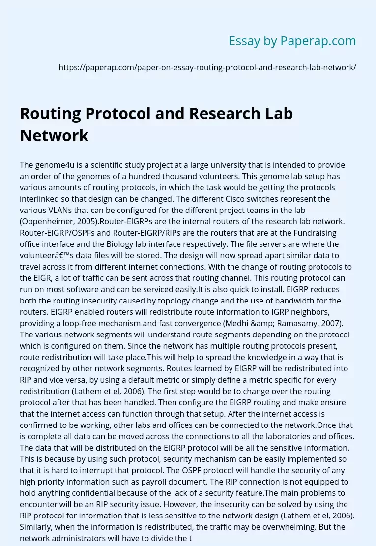 Routing Protocol and Research Lab Network