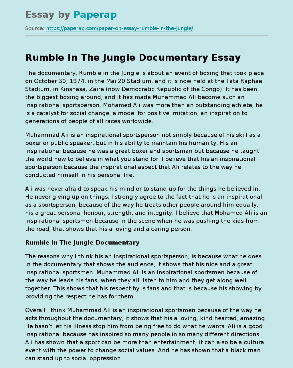 Rumble In The Jungle Documentary