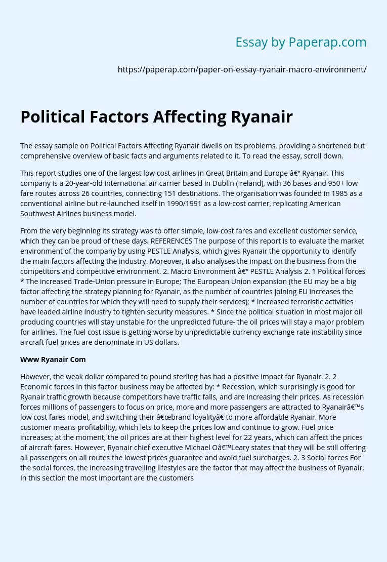 Political Factors Affecting Ryanair