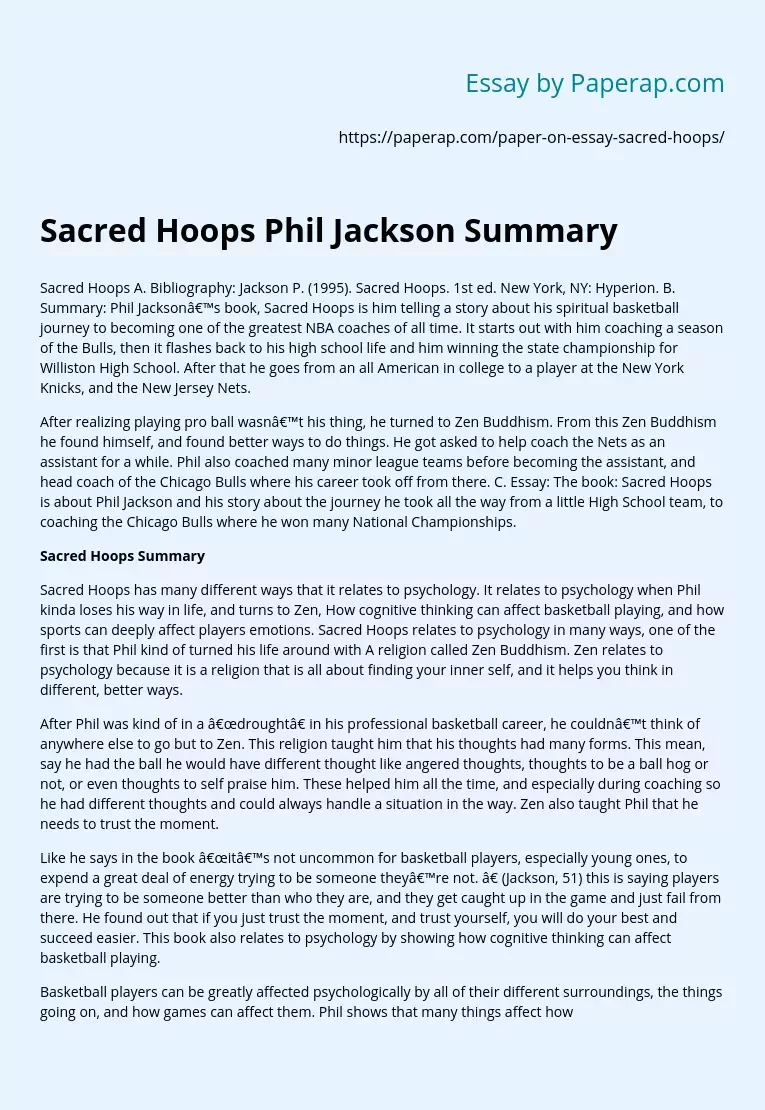 Sacred Hoops Phil Jackson Summary