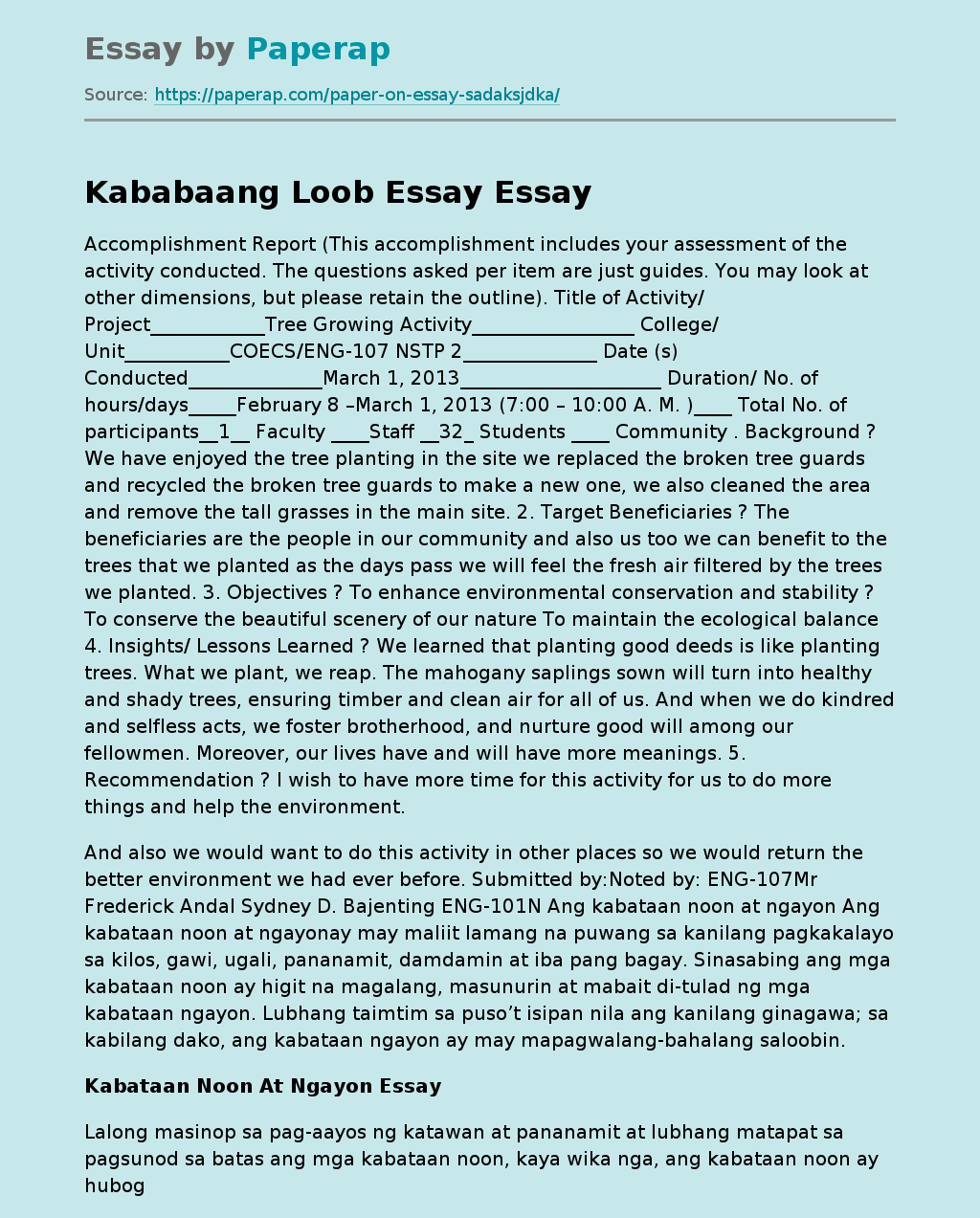 Kababaang Loob Essay