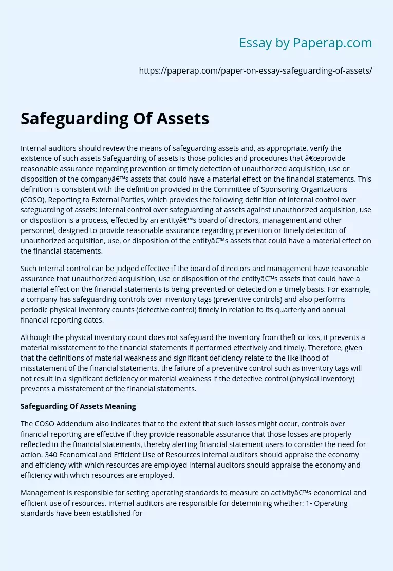 Safeguarding Of Assets