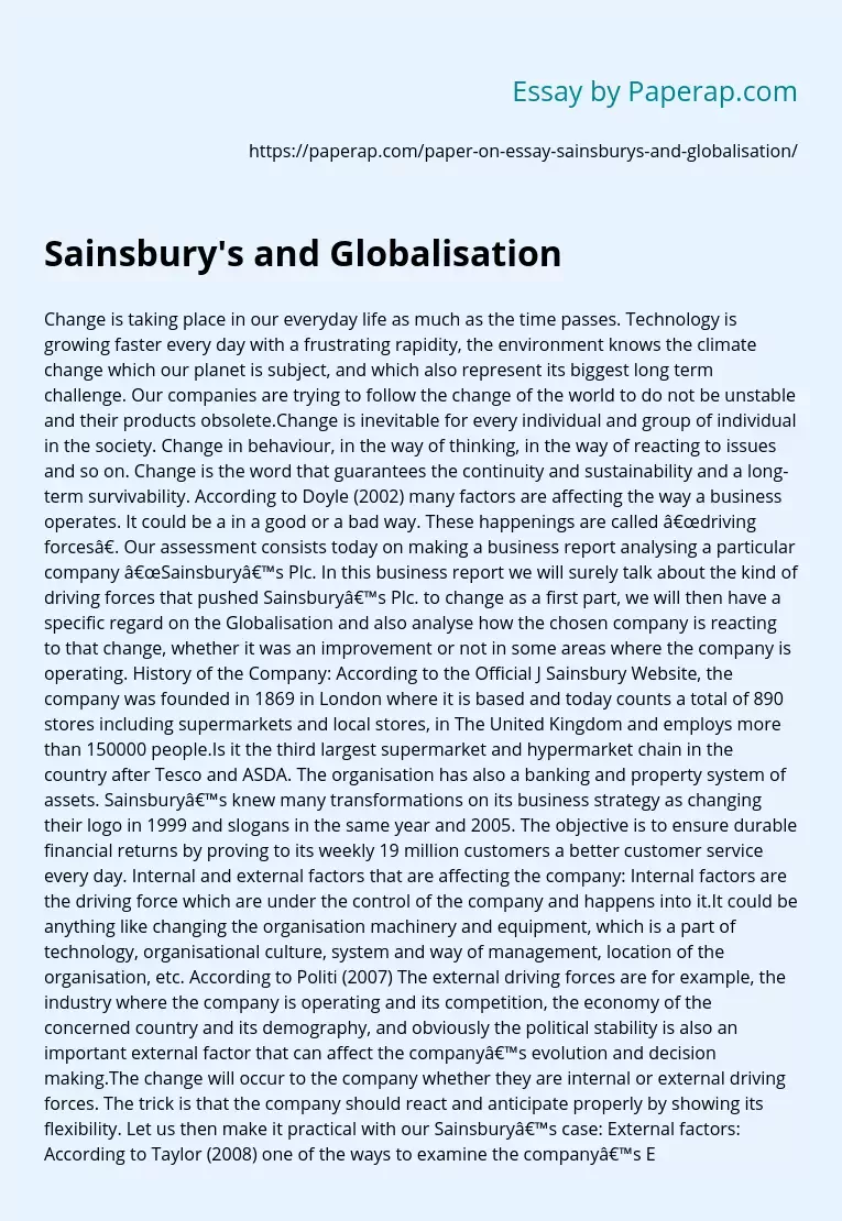 Sainsbury's and Globalisation