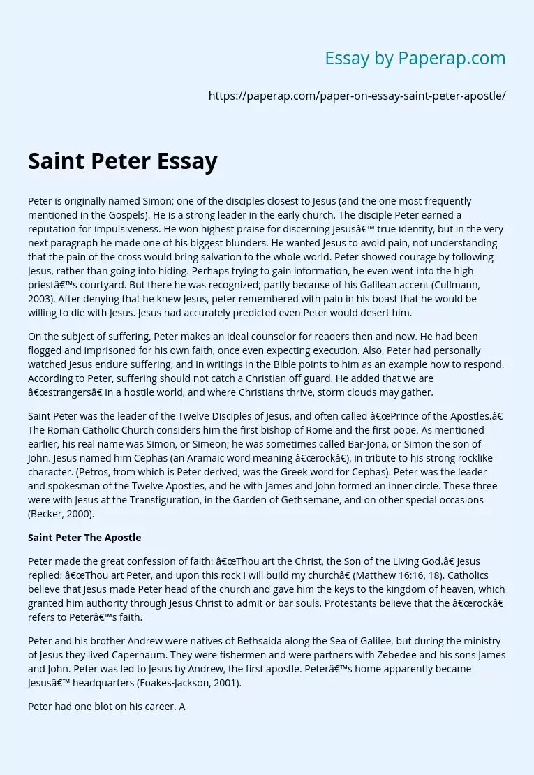 Saint Peter The Apostle Life and Religious Career