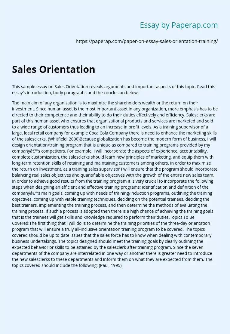 Sales Orientation