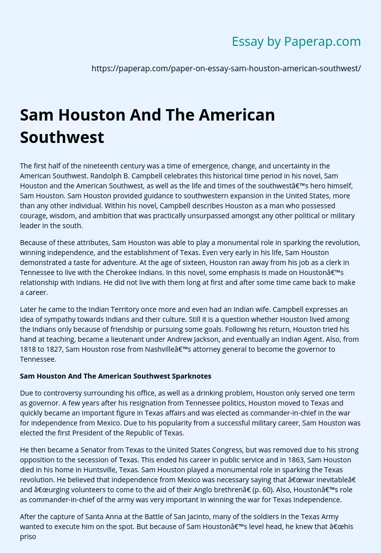 Sam Houston And The American Southwest