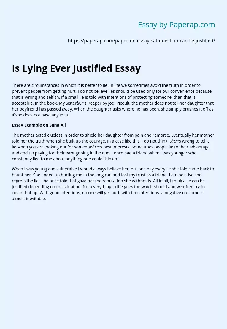 Is Lying Ever Justified Essay