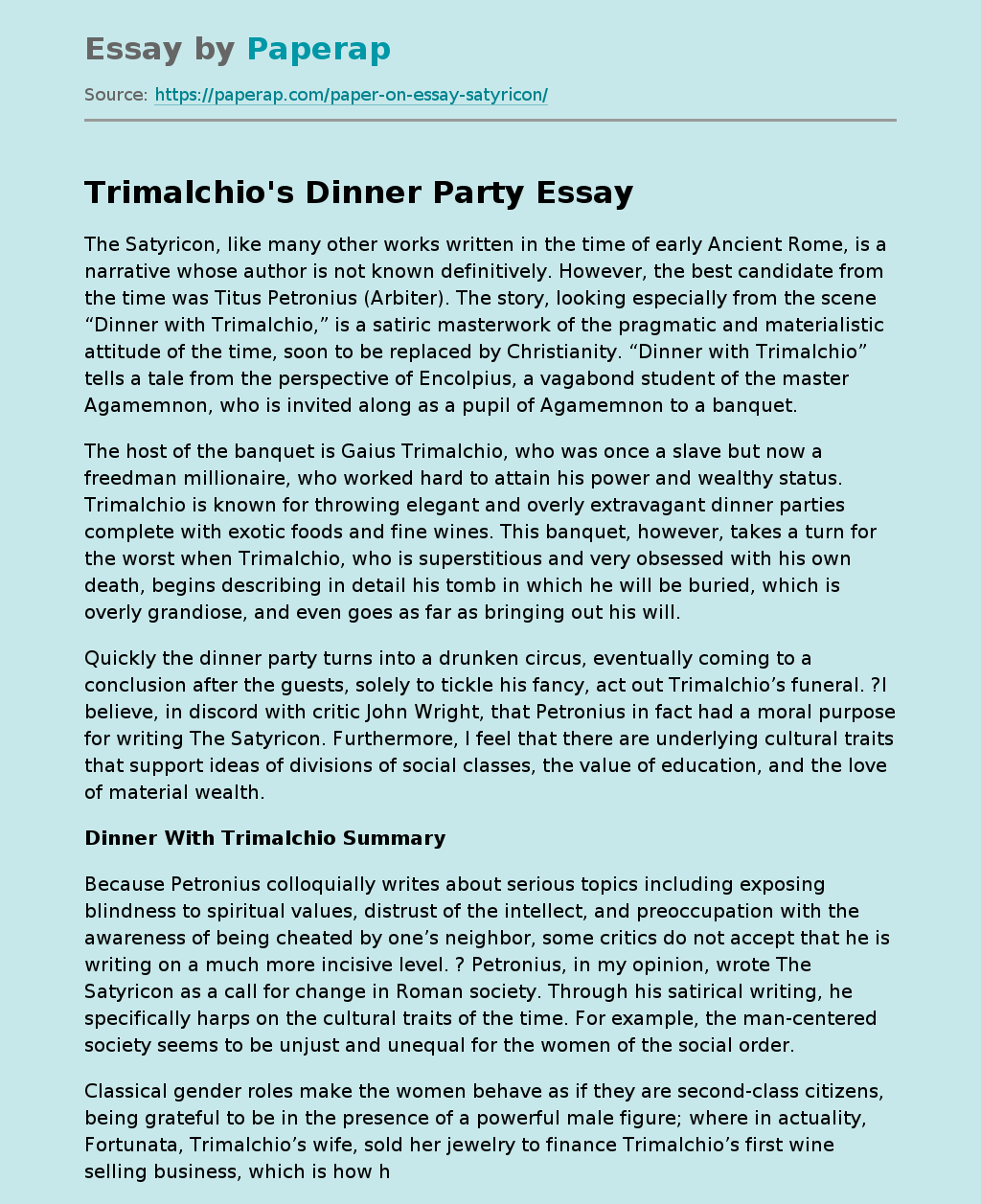 Trimalchio's Dinner Party