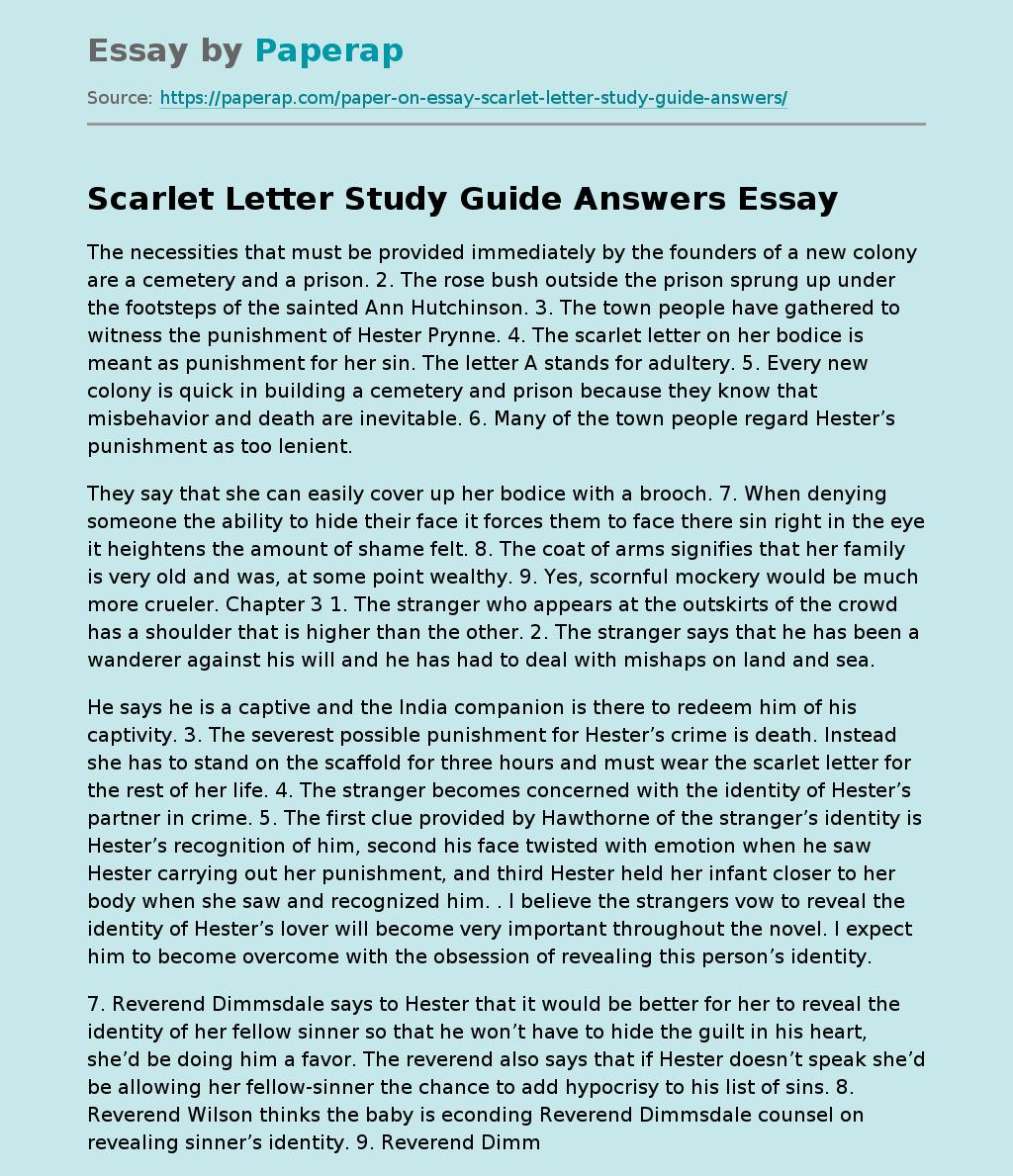 Scarlet Letter Study Guide Answers