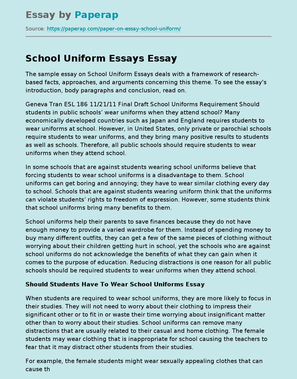 argumentative essay about uniform in school