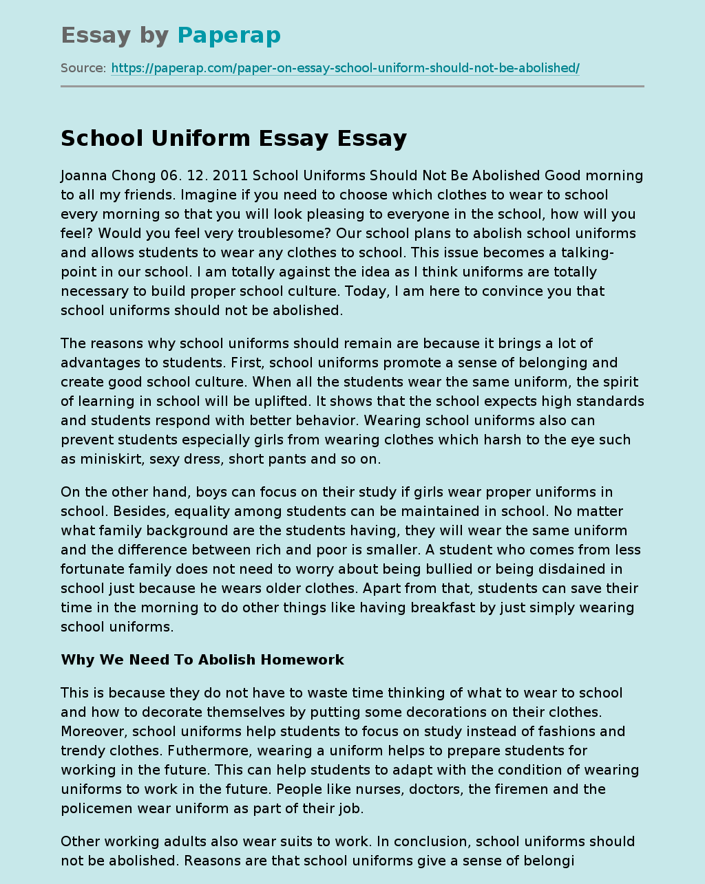 against uniforms essay
