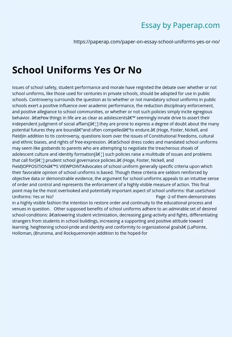 School Uniforms Yes Or No