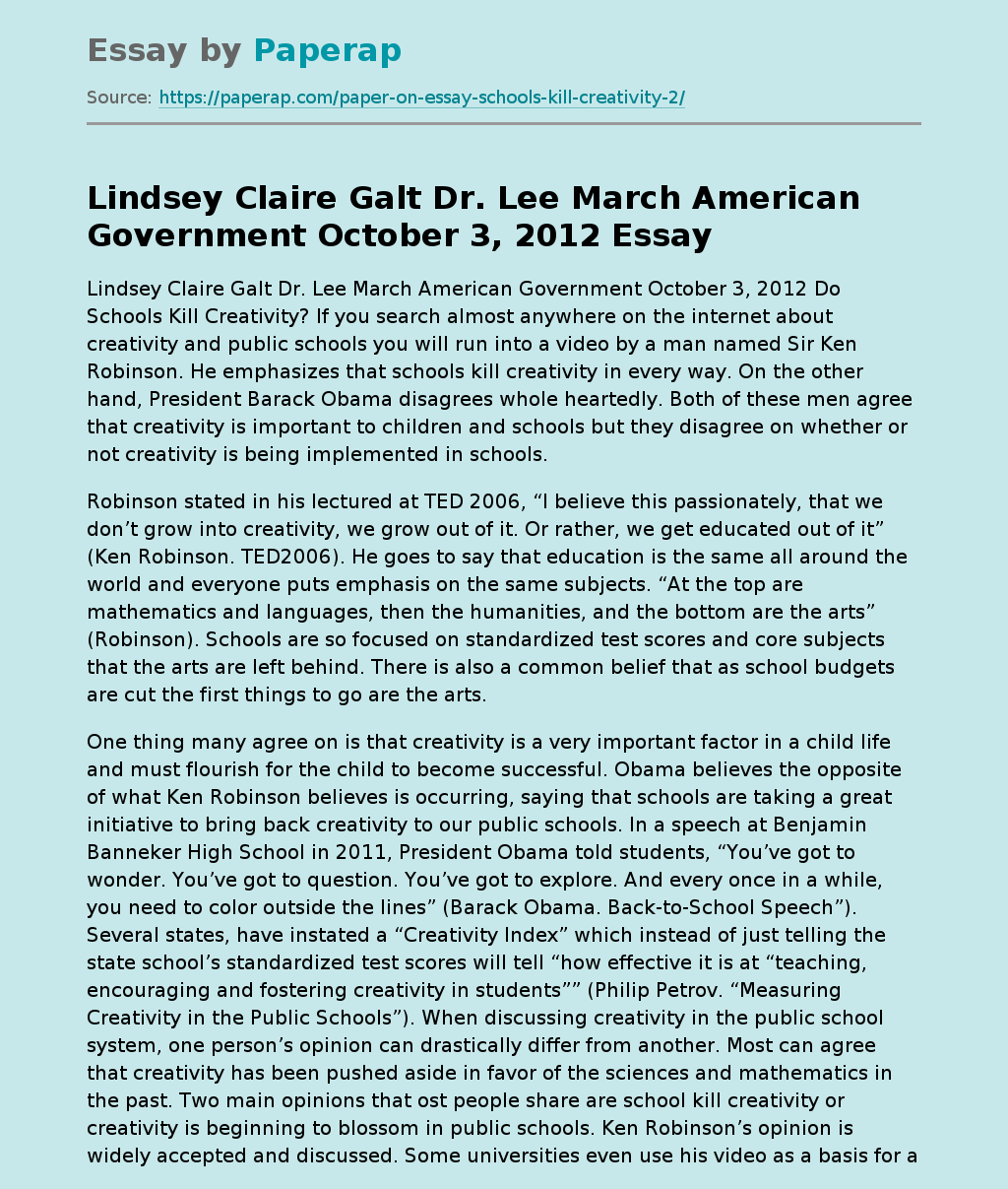 Lindsey Claire Galt Dr. Lee March American Government October 3, 2012