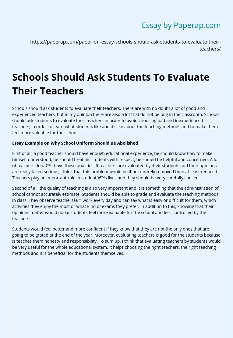Schools Should Ask Students To Evaluate Their Teachers