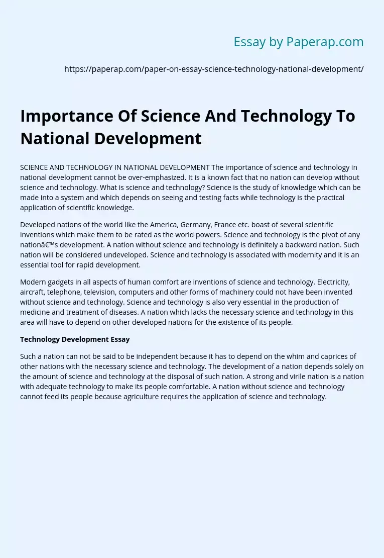 Importance Of Science And Technology To National Development