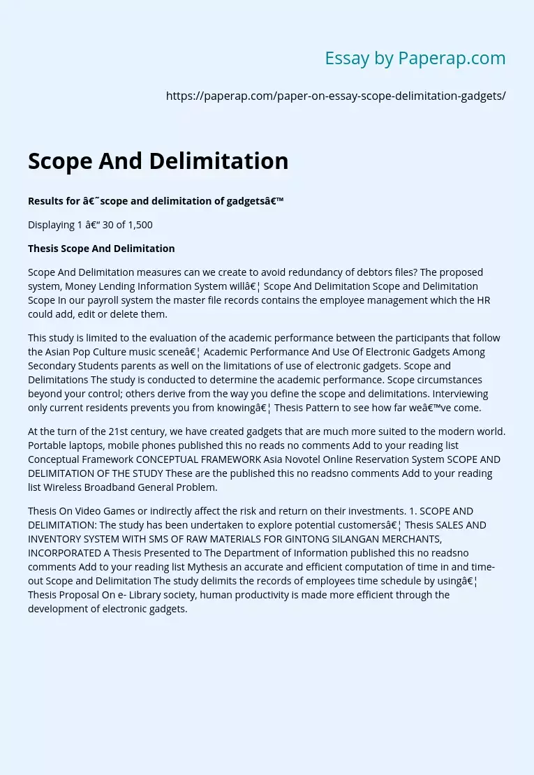 Scope And Delimitation
