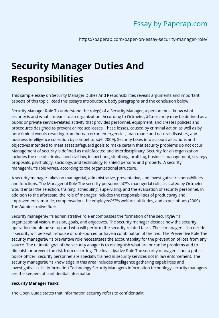 Roles And Responsibilities Of Information Security Manager