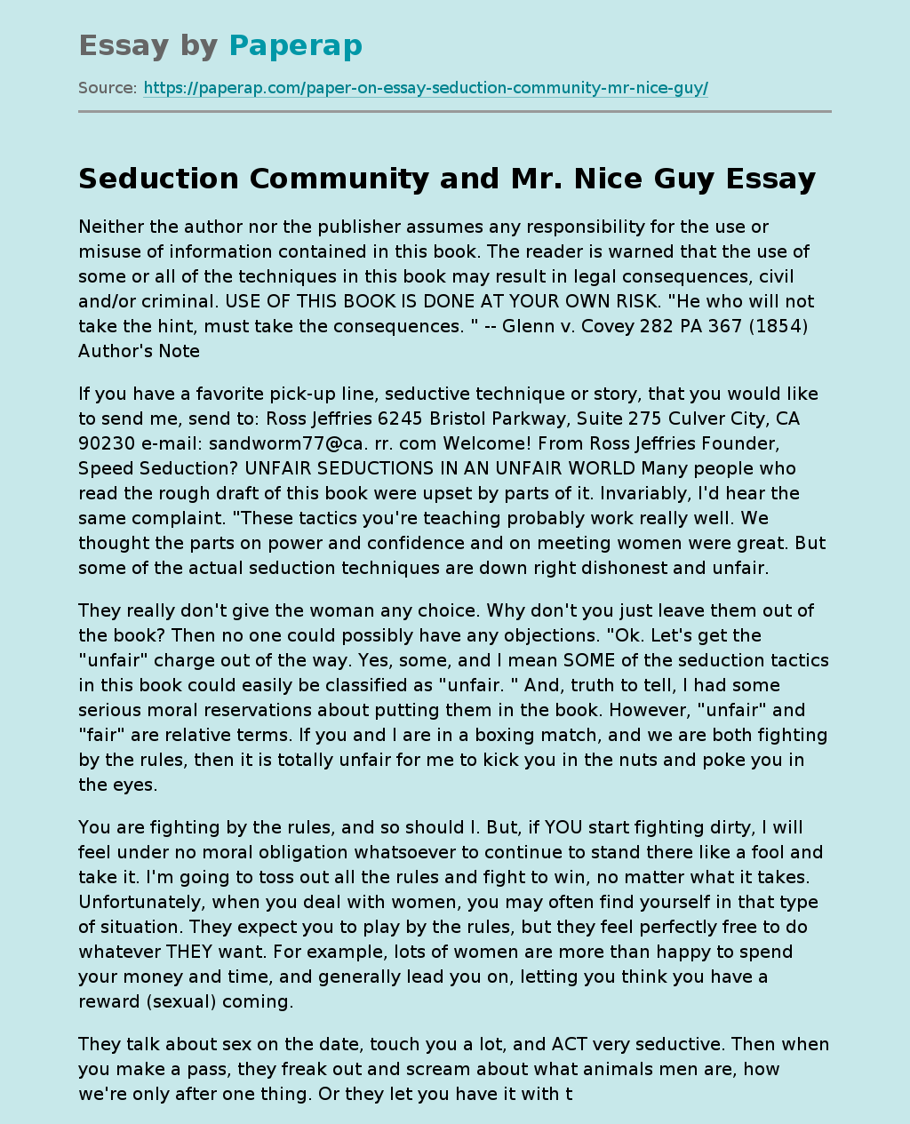 Seduction Community and Mr. Nice Guy