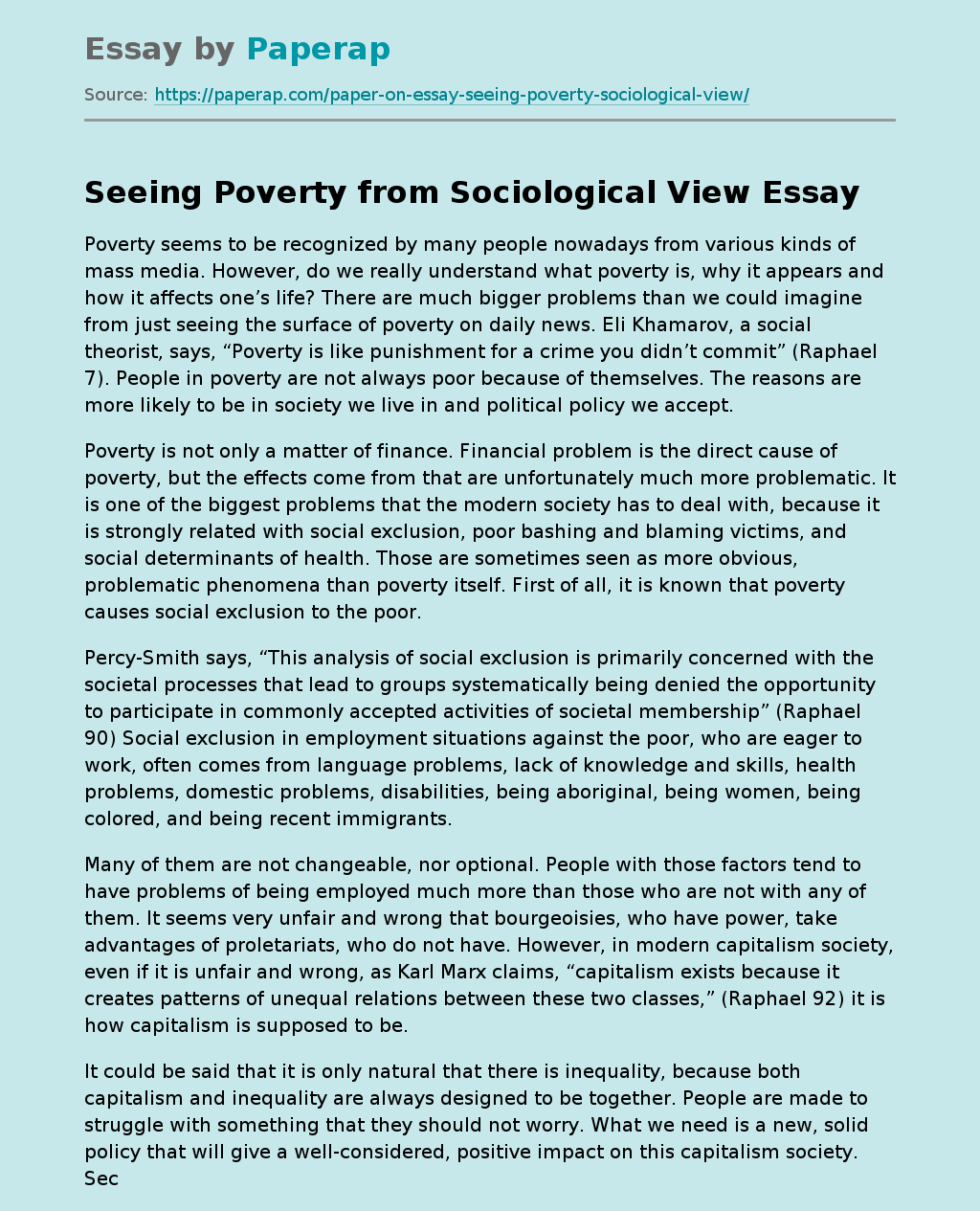Seeing Poverty From Sociological View