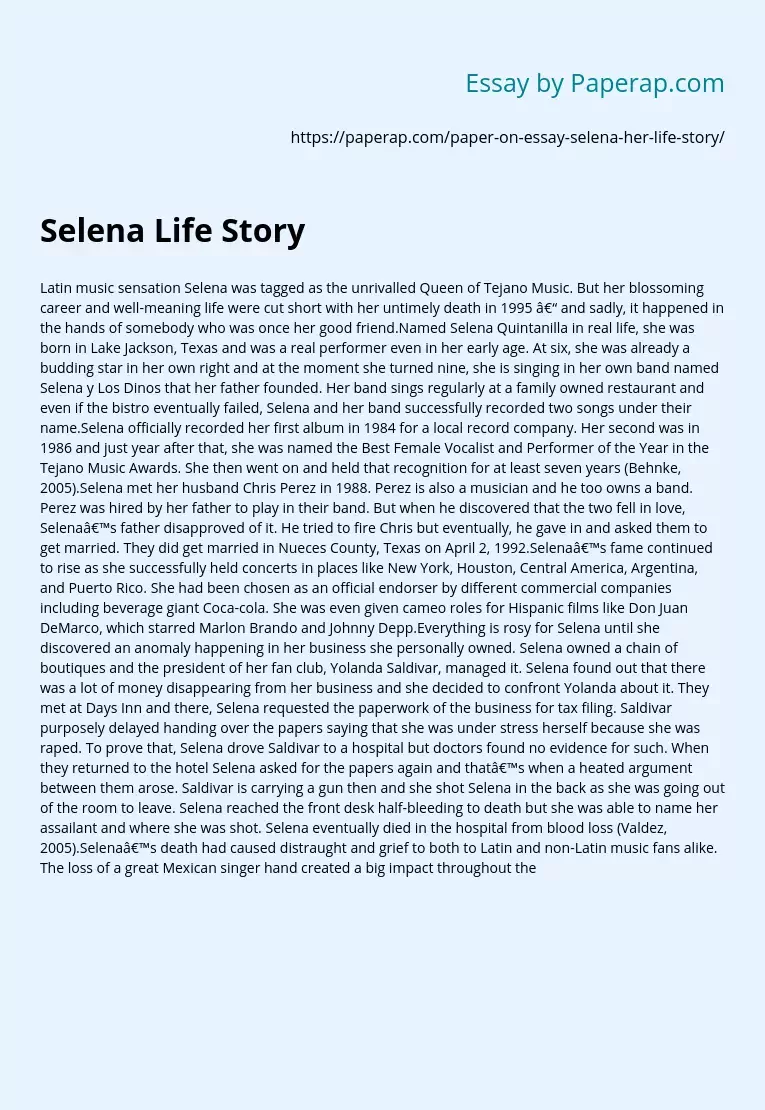 Selena Life Story