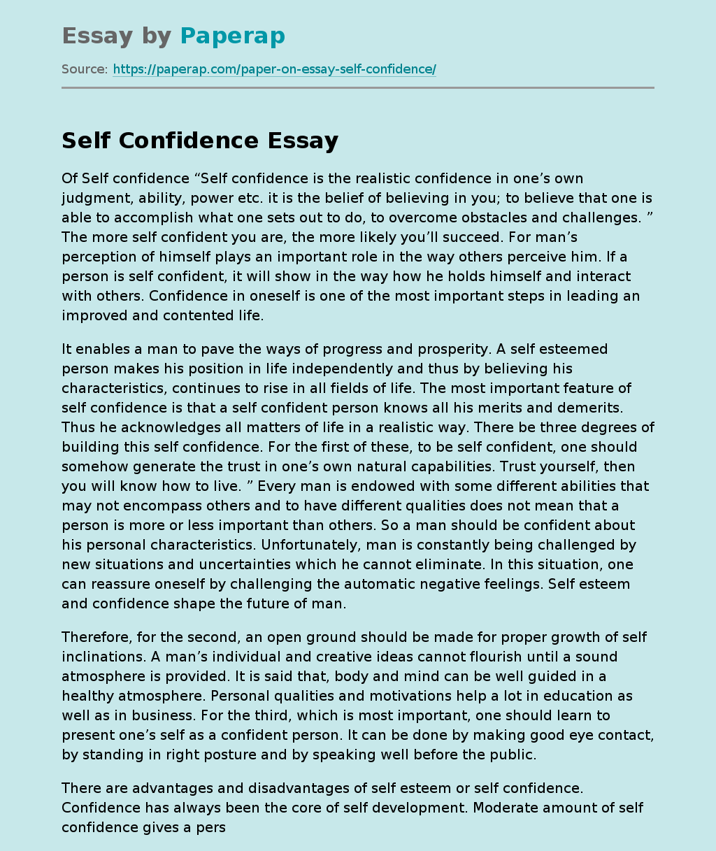 self confidence essay 250 words