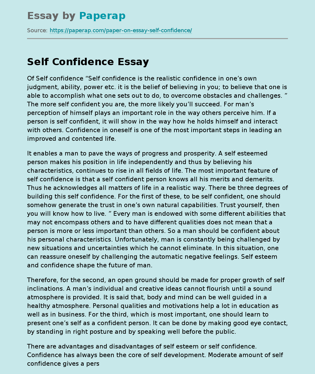 Self Confidence Free Essay Example