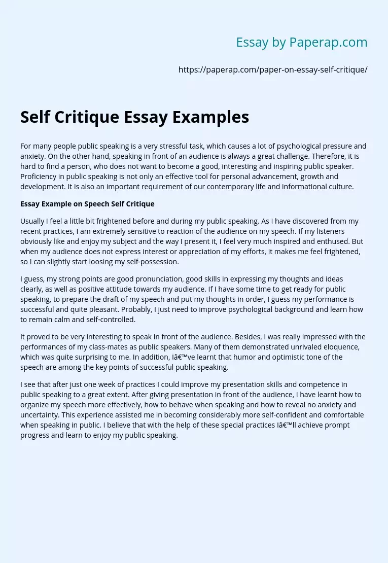 Self Critique Essay Examples