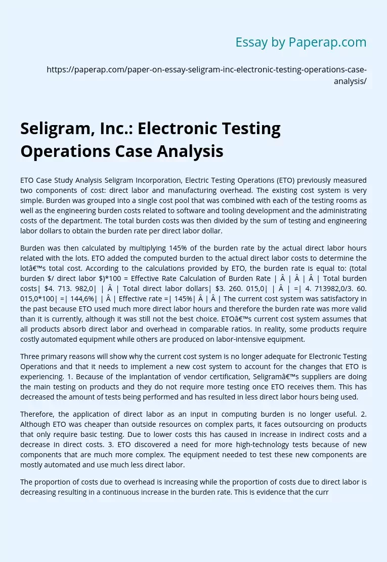 Seligram, Inc.: Electronic Testing Operations Case Analysis